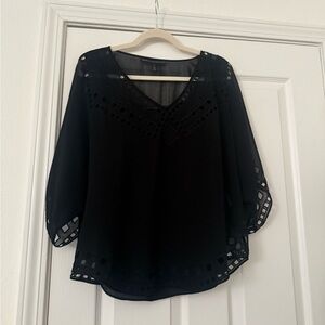 White House Black Market Black Laser-Cut V-Neck Blouse
